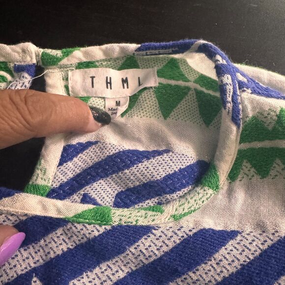 THML Geometric Embroidered Flutter Sleeve Top Women’s Size M Boho Resort - Picture 6 of 8